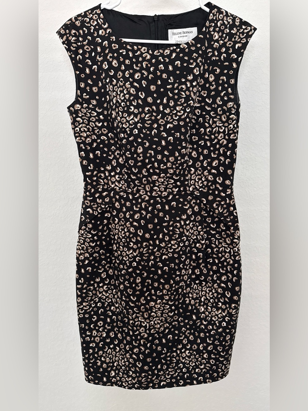 Helene Berman Black Midi Dress with Beige Leopard Spots